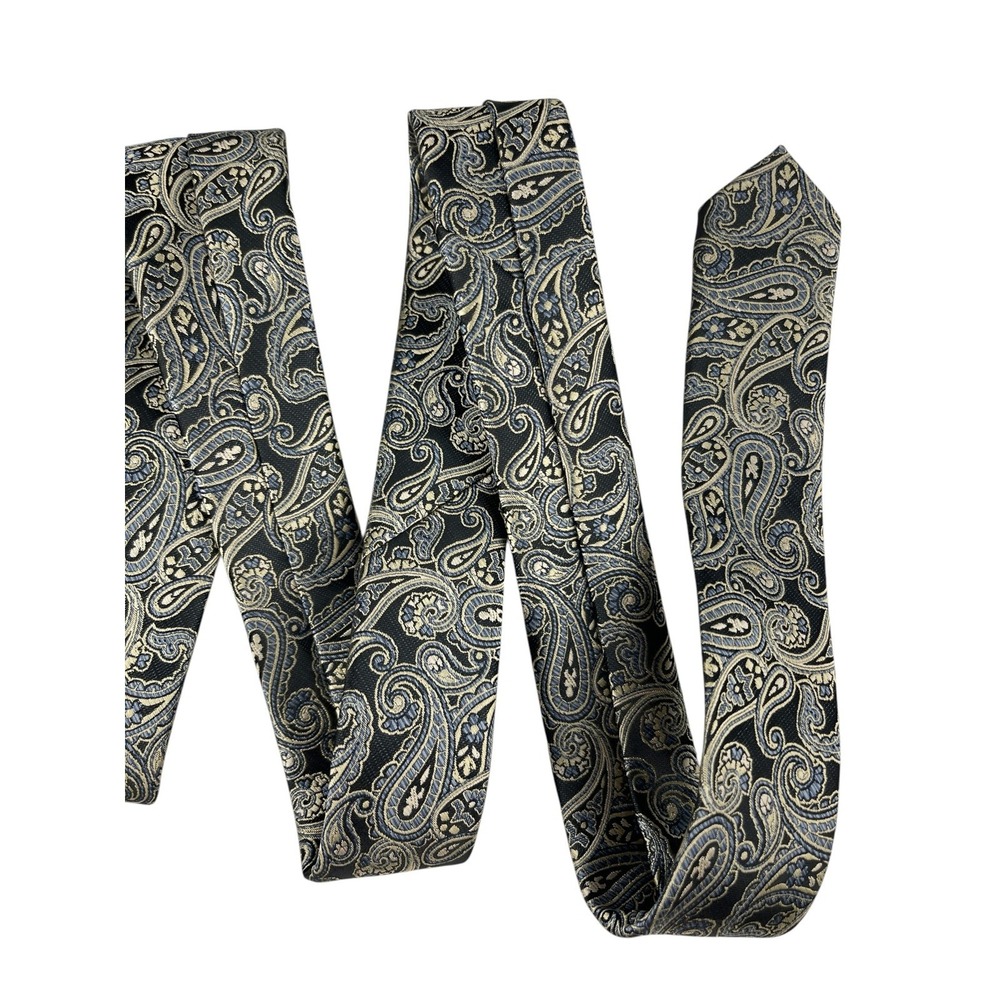 Platinum Designs Men's Necktie 3 1/4" x 58" Designer Black Gold Paisley Handmade - Picture 8 of 11